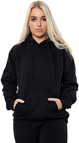 Women Ladies Oversized Pullover Plain Fleece Hooded Sweatshirt Top Jumper UK Size 10-18
