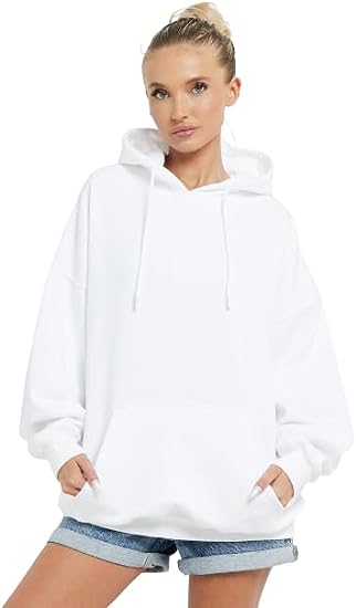 Women Ladies Oversized Pullover Plain Fleece Hooded Sweatshirt Top Jumper UK Size 10-18