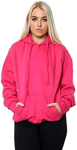 Women Ladies Oversized Pullover Plain Fleece Hooded Sweatshirt Top Jumper UK Size 10-18