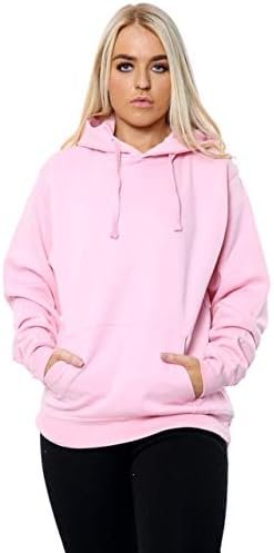 Women Ladies Oversized Pullover Plain Fleece Hooded Sweatshirt Top Jumper UK Size 10-18
