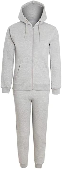 Boys Girls Unisex Plain Zipper Tracksuit Hooded Top with Jogging Bottom Age 7 to 13 Years