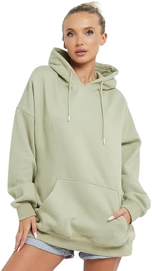 Women Ladies Oversized Pullover Plain Fleece Hooded Sweatshirt Top Jumper UK Size 10-18