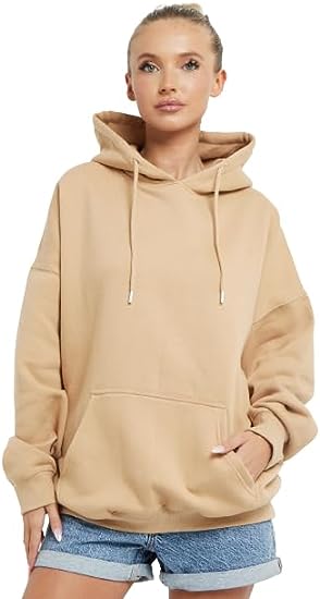 Women Ladies Oversized Pullover Plain Fleece Hooded Sweatshirt Top Jumper UK Size 10-18