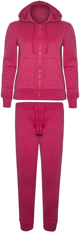 Boys Girls Unisex Plain Zipper Tracksuit Hooded Top with Jogging Bottom Age 7 to 13 Years