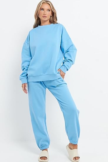 Ladies Plain Tracksuit Round Neck Sweatshirts Top & Joggers Full Set