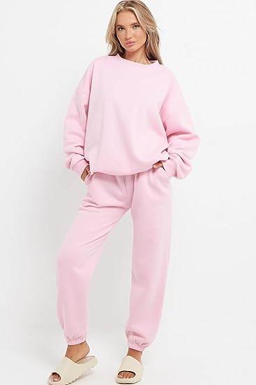 Ladies Plain Tracksuit Round Neck Sweatshirts Top & Joggers Full Set