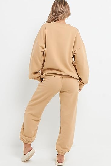 Ladies Plain Tracksuit Round Neck Sweatshirts Top & Joggers Full Set
