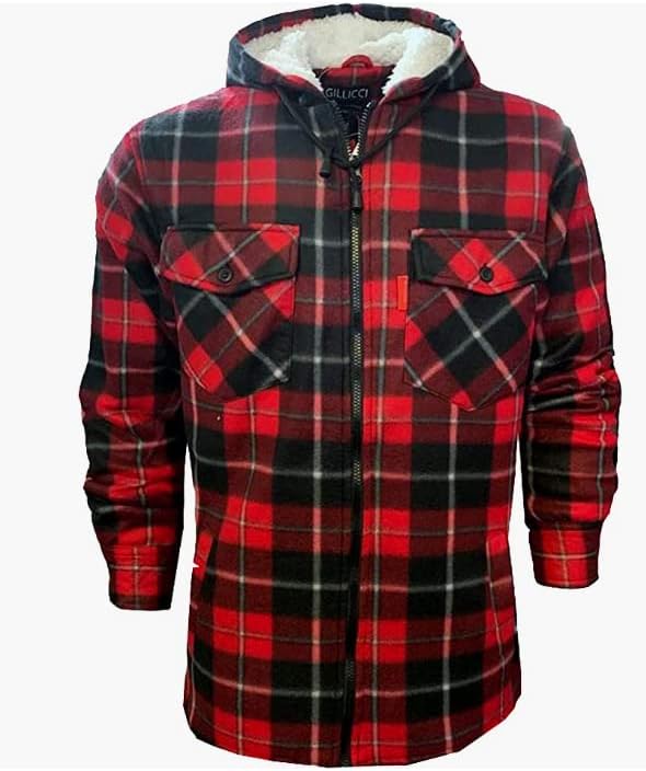 Men's Padded Lumberjack Sherpa Fur Lined Hooded Check Jacket Size S to 5XL