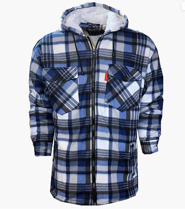 Men's Padded Lumberjack Sherpa Fur Lined Hooded Check Jacket Size S to 5XL