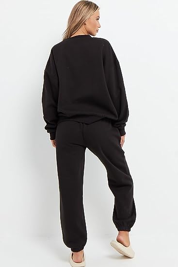 Ladies Plain Tracksuit Round Neck Sweatshirts Top & Joggers Full Set