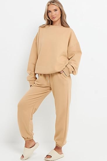 Ladies Plain Tracksuit Round Neck Sweatshirts Top & Joggers Full Set