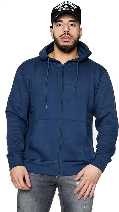 Mens Fleece Hooded Zip Plain Sweatshirt Top Sizes S to 5XL