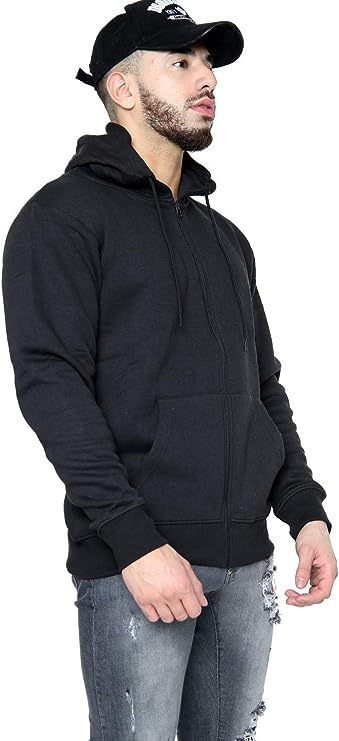 Mens Fleece Hooded Zip Plain Sweatshirt Top Sizes S to 5XL