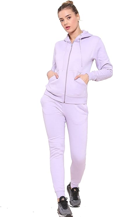 Women's Plain Tracksuit Hood Zip Top & Jogging Bottom