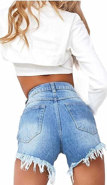 Women's Distressed Frayed Hem Denim Shorts Hot Pant UK Size 6-14