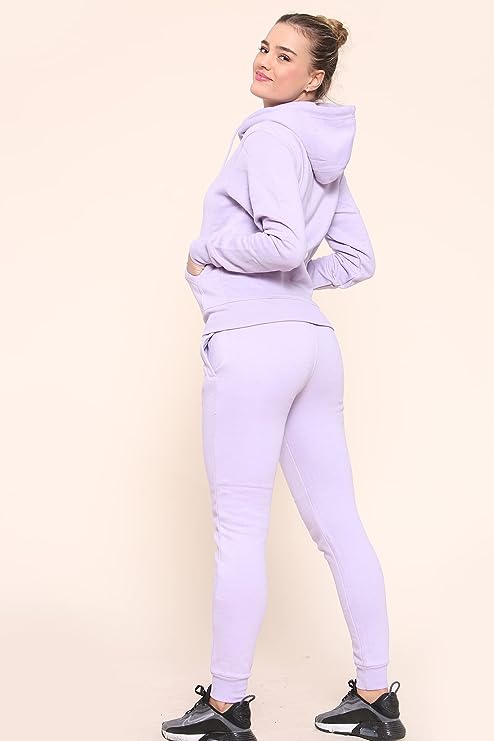 Women's Plain Tracksuit Hood Zip Top & Jogging Bottom