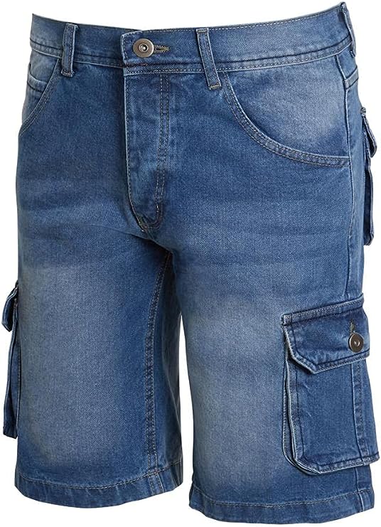 Mens Combat Cargo Shorts Knee Length Cotton Denim Summer Pants Multi Pockets