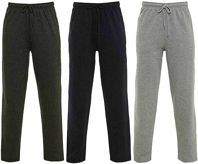 Men's Open Hem Terry Fleece Jogging Bottom Sweatpants with Pockets UK Size S to 5XL