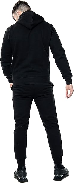 MEN'S FLEECE HOODED TOP & BOTTOM GYM JOGGER PLAIN TRACKSUIT FULL SET S to XL