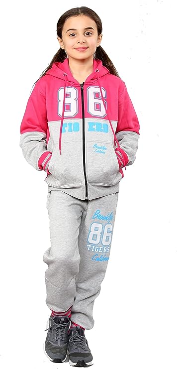 Girls Tracksuit Tiger 86 Brooklyn Printed Zipper Hooded Top & Bottom Full Set