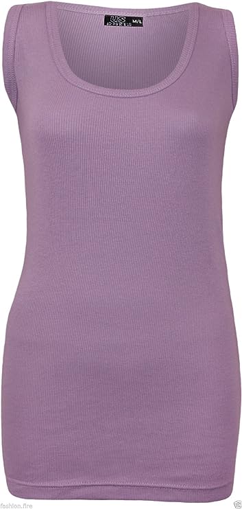 Women's Ladies Plus Size Plain Rib Vest Top UK Size 14 to 28