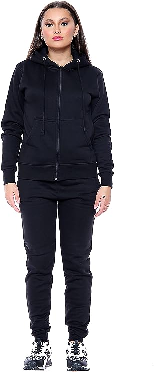 Women's Plain Tracksuit Hood Zip Top & Jogging Bottom