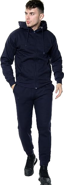 MEN'S FLEECE HOODED TOP & BOTTOM GYM JOGGER PLAIN TRACKSUIT FULL SET S to XL