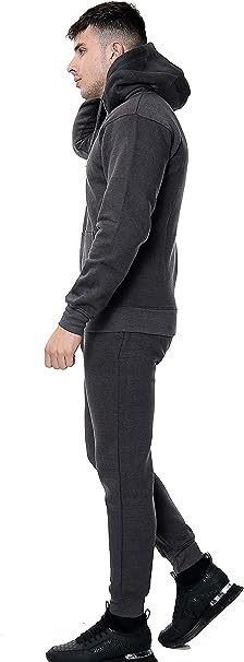 MEN'S FLEECE HOODED TOP & BOTTOM GYM JOGGER PLAIN TRACKSUIT FULL SET S to XL