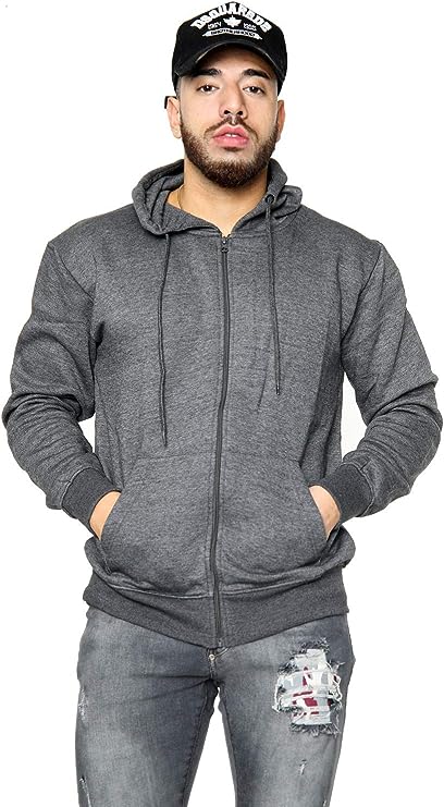 Mens Fleece Hooded Zip Plain Sweatshirt Top Sizes S to 5XL