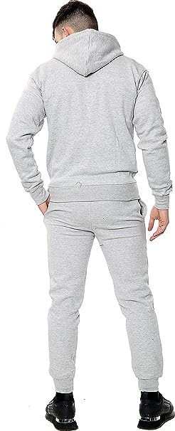 MEN'S FLEECE HOODED TOP & BOTTOM GYM JOGGER PLAIN TRACKSUIT FULL SET S to XL