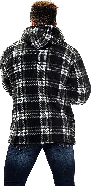 Men's Padded Lumberjack Sherpa Fur Lined Hooded Check Jacket Size S to 5XL