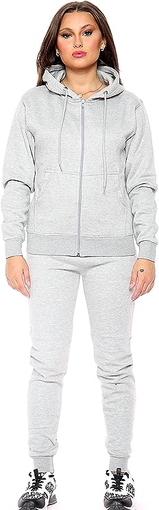 Women's Plain Tracksuit Hood Zip Top & Jogging Bottom