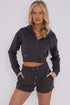 Girls Crop Zip Hooded Outfit Short Set Long sleeve Top 2pcs Short Set