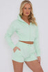 Ladies Girls Crop Zip Hooded Outfit Short Set Long sleeve Top & Short 2pcs