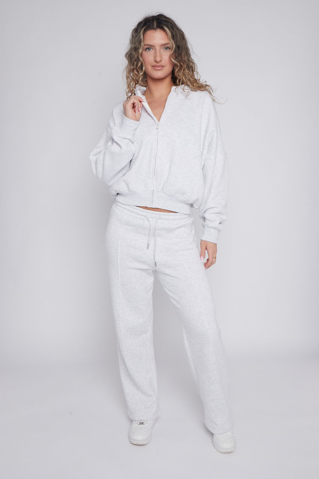 Ladies Lounge Wear Bomber Zip Up Sweatshirt Top & Wide Leg Jogger 2 Pcs Set Tracksuit