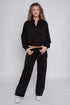Ladies Lounge Wear Bomber Zip Up Sweatshirt Top & Wide Leg Jogger 2 Pcs Set Tracksuit