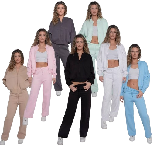 Ladies Lounge Wear Bomber Zip Up Sweatshirt Top & Wide Leg Jogger 2 Pcs Set Tracksuit