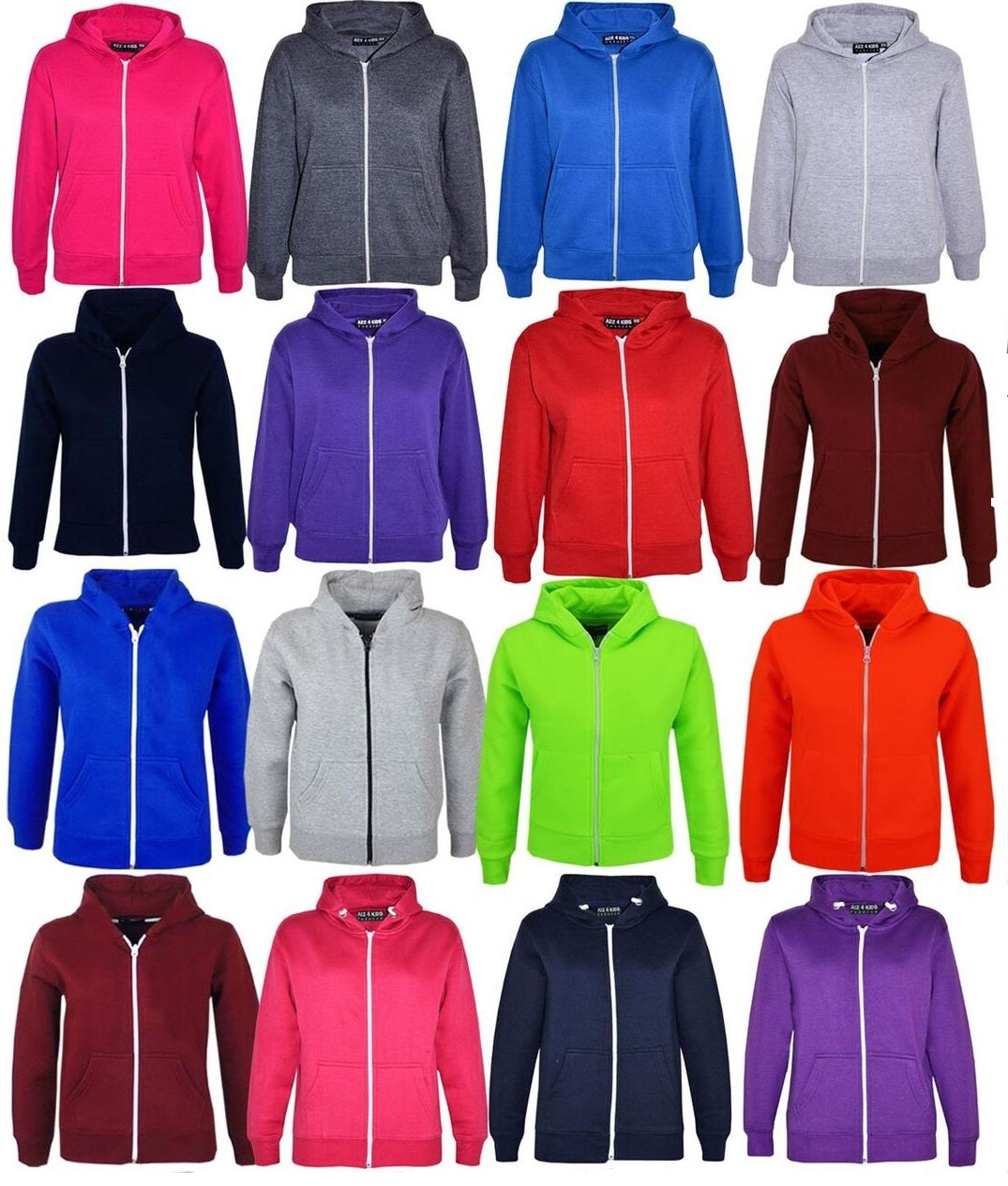 Unisex Boys Girls Plain Zip Hooded Sweatshirt Top Back to School UK Size 7-13 Years