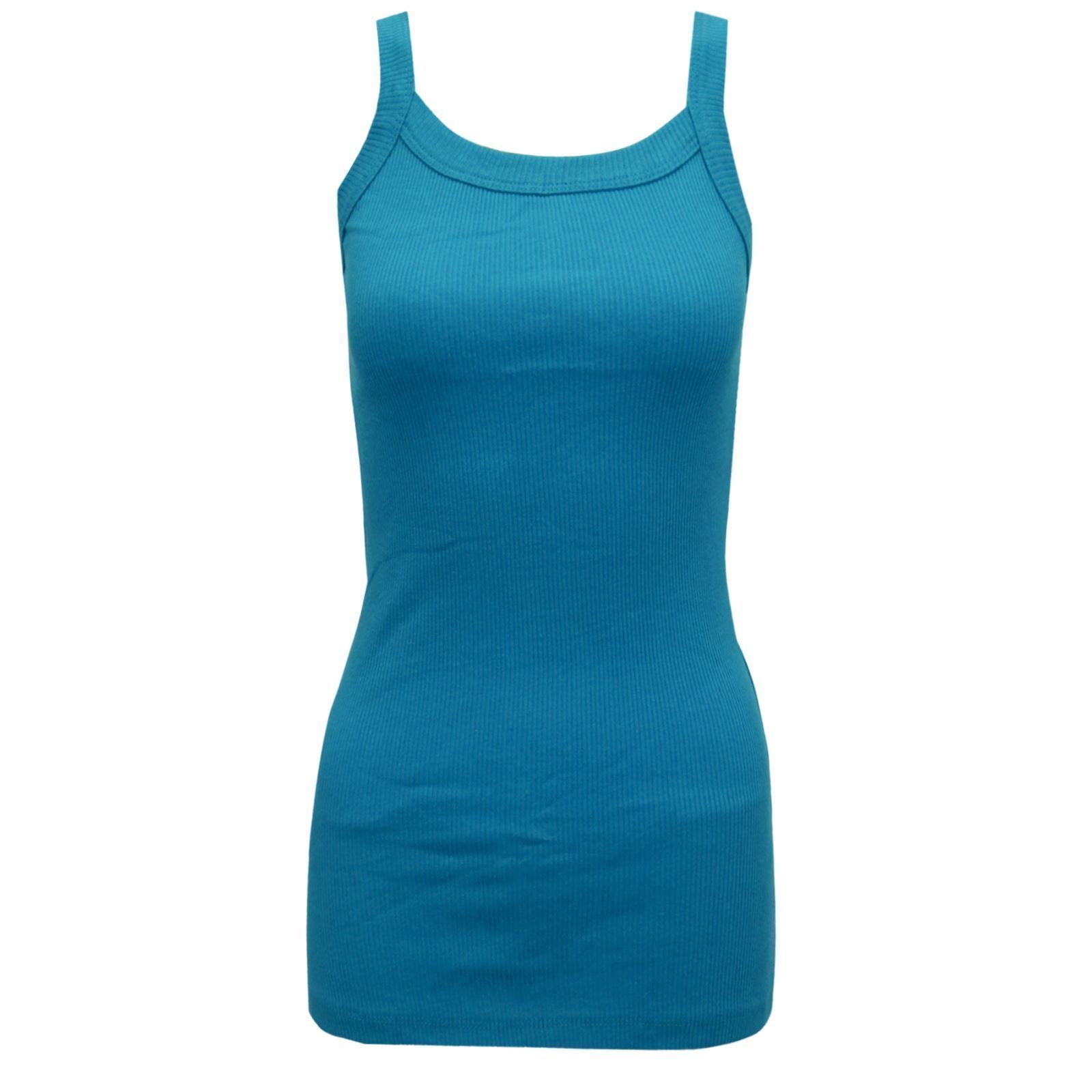 Ladies Strappy Rib Vest Plain Stretchy Ribbed Vest Top