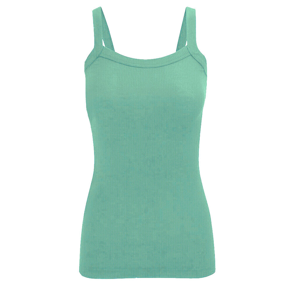 Ladies Strappy Rib Vest Plain Stretchy Ribbed Vest Top