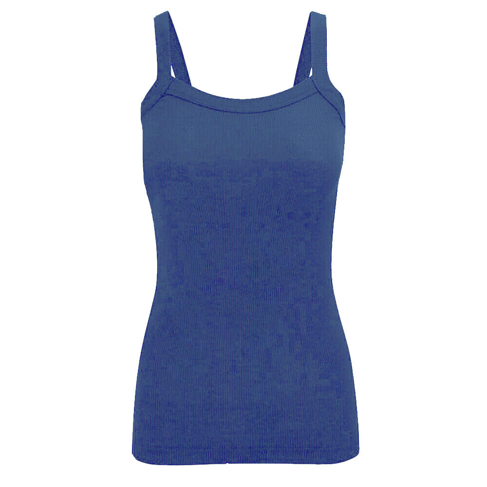 Ladies Strappy Rib Vest Plain Stretchy Ribbed Vest Top