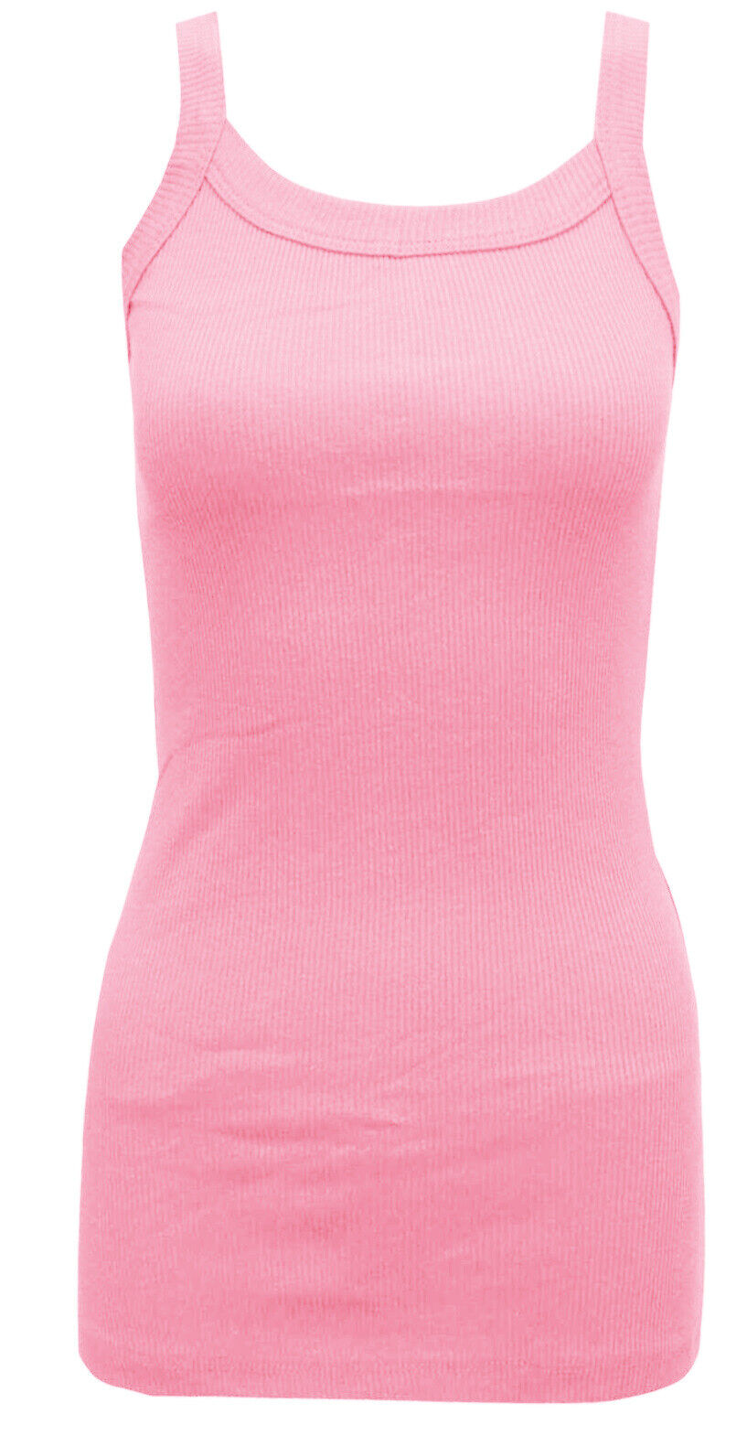 Ladies Strappy Rib Vest Plain Stretchy Ribbed Vest Top
