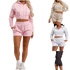 Girls Crop Zip Hooded Outfit Short Set Long sleeve Top 2pcs Short Set