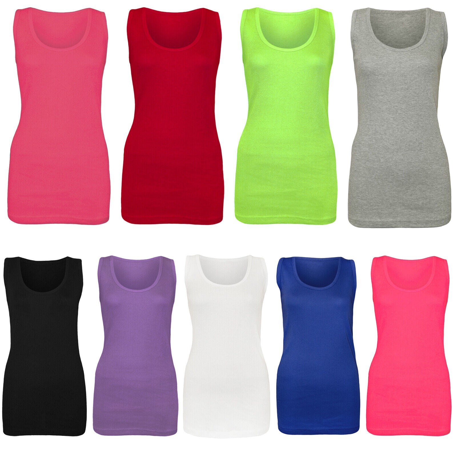 Women's Ladies Plus Size Plain Rib Vest Top UK Size 14 to 28